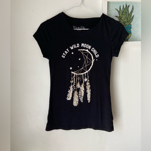 Wound Up Stay Wild Moon Child Black Tee Size Small - Picture 3 of 9